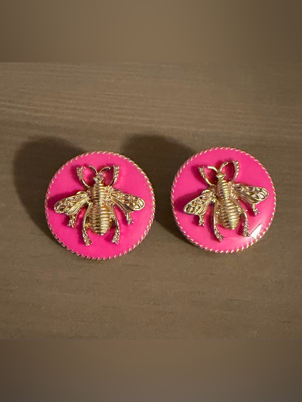 Gold Bee Accent Pink Round Earrings - Women Jewelry